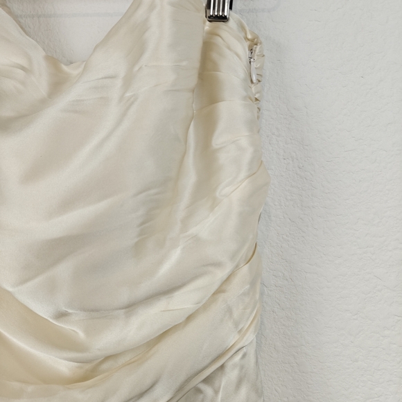 Amanda Uprichard Bexley Silk Tie Waist One Shoulder Mini Dress In Ivory Size LG - Picture 8 of 16